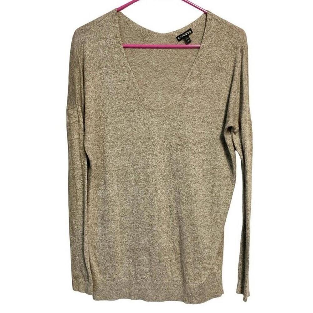 Express Wool Blend Brown V Neck Long Sleeve Stretchy Knit Sweater Women's Small - Picture 5 of 6